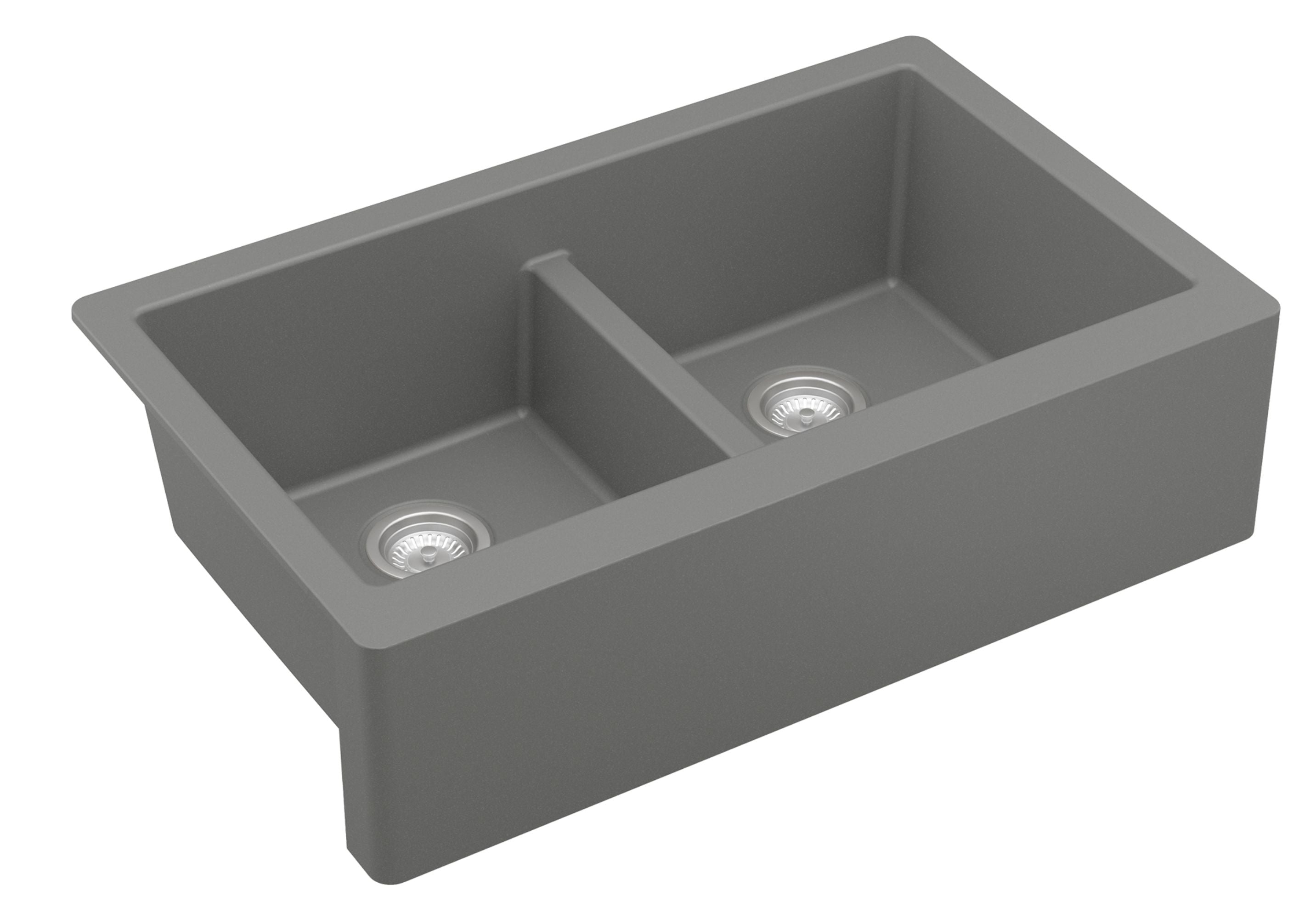Karran 34" Quartz Composite Farmhouse Sink, 50/50 Double Bowl, Grey, QA-750-GR-PK1