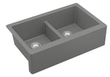 Karran 34" Quartz Composite Farmhouse Sink, 50/50 Double Bowl, Grey, QA-750-GR-PK1