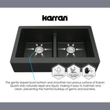 Karran 34" Quartz Composite Farmhouse Sink, 50/50 Double Bowl, Grey, QA-750-GR-PK1