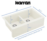Karran 34" Quartz Composite Farmhouse Sink, 50/50 Double Bowl, White, QA-750-WH