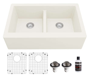 Alternate Image for Karran 34" Quartz Composite Farmhouse Sink, 50/50 Double Bowl, White, QA-750-WH-PK1