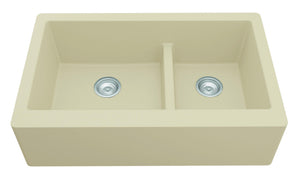 Alternate Image for Karran 34" Quartz Composite Farmhouse Sink, 60/40 Double Bowl, Bisque, QA-760-BI