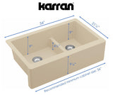 Karran 34" Quartz Composite Farmhouse Sink, 60/40 Double Bowl, Bisque, QA-760-BI