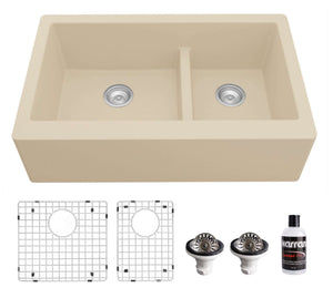 Alternate Image for Karran 34" Quartz Composite Farmhouse Sink, 60/40 Double Bowl, Bisque, QA-760-BI-PK1