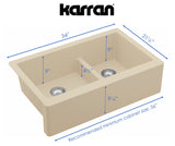 Karran 34" Quartz Composite Farmhouse Sink, 60/40 Double Bowl, Bisque, QA-760-BI-PK1