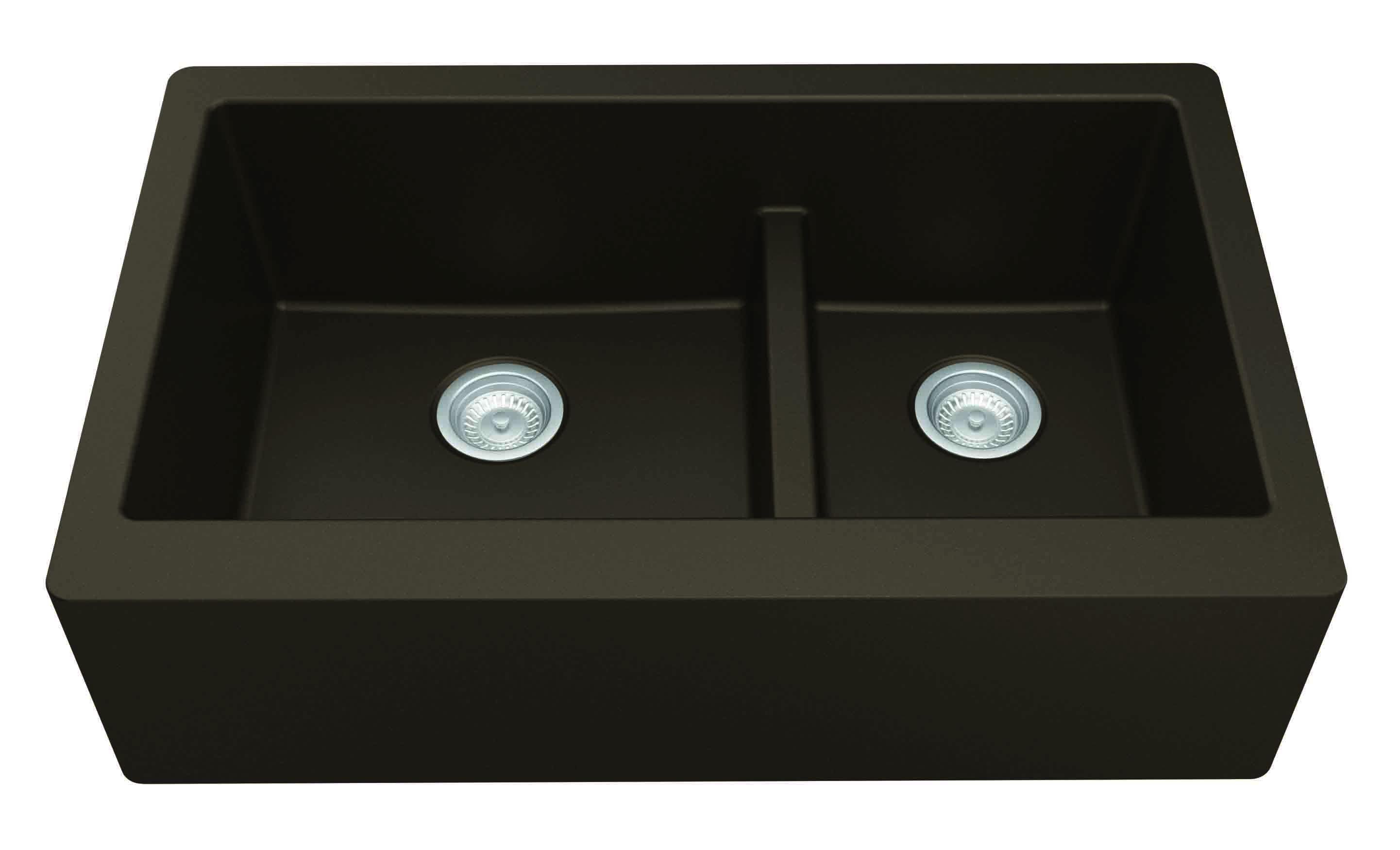 Karran 34" Quartz Composite Farmhouse Sink, 60/40 Double Bowl, Brown, QA-760-BR