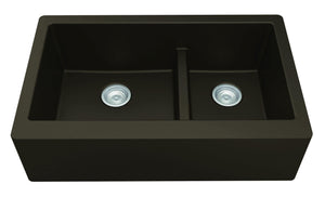 Alternate Image for Karran 34" Quartz Composite Farmhouse Sink, 60/40 Double Bowl, Brown, QA-760-BR