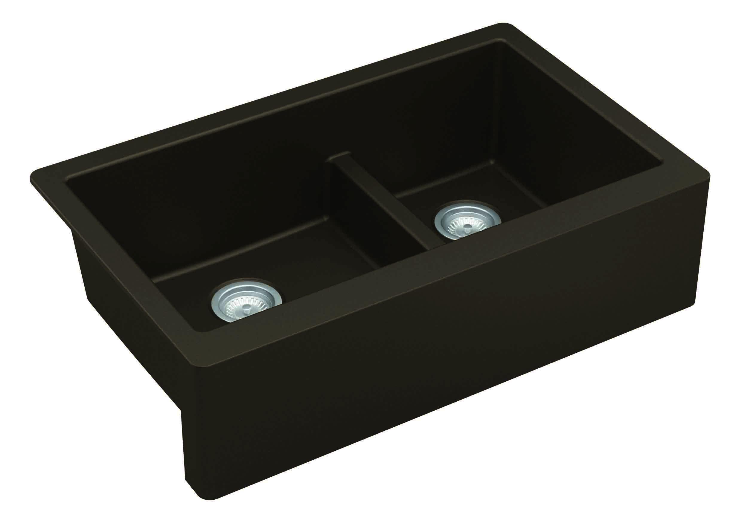 Karran 34" Quartz Composite Farmhouse Sink, 60/40 Double Bowl, Brown, QA-760-BR