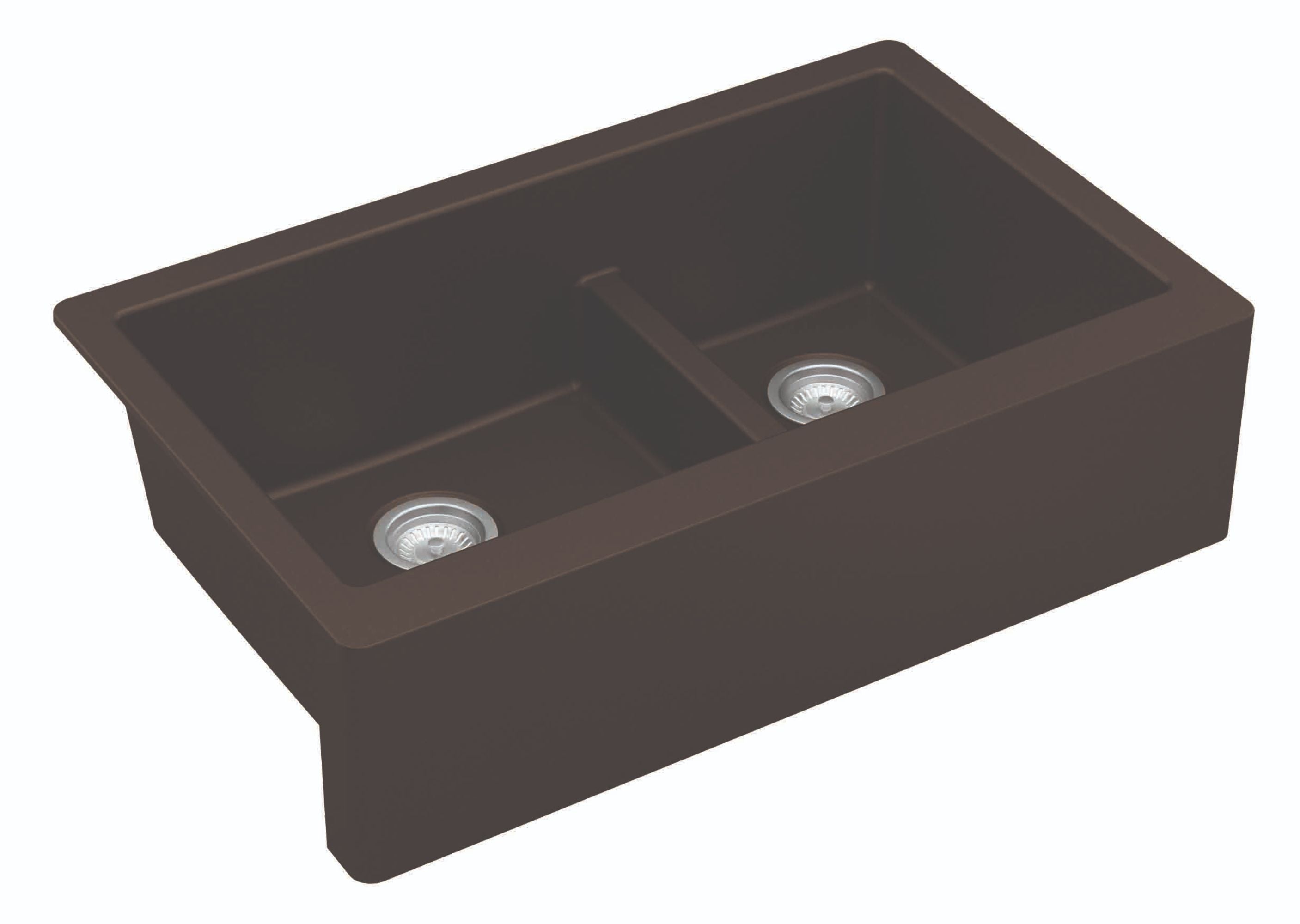 Karran 34" Quartz Composite Farmhouse Sink, 60/40 Double Bowl, Brown, QA-760-BR-PK1