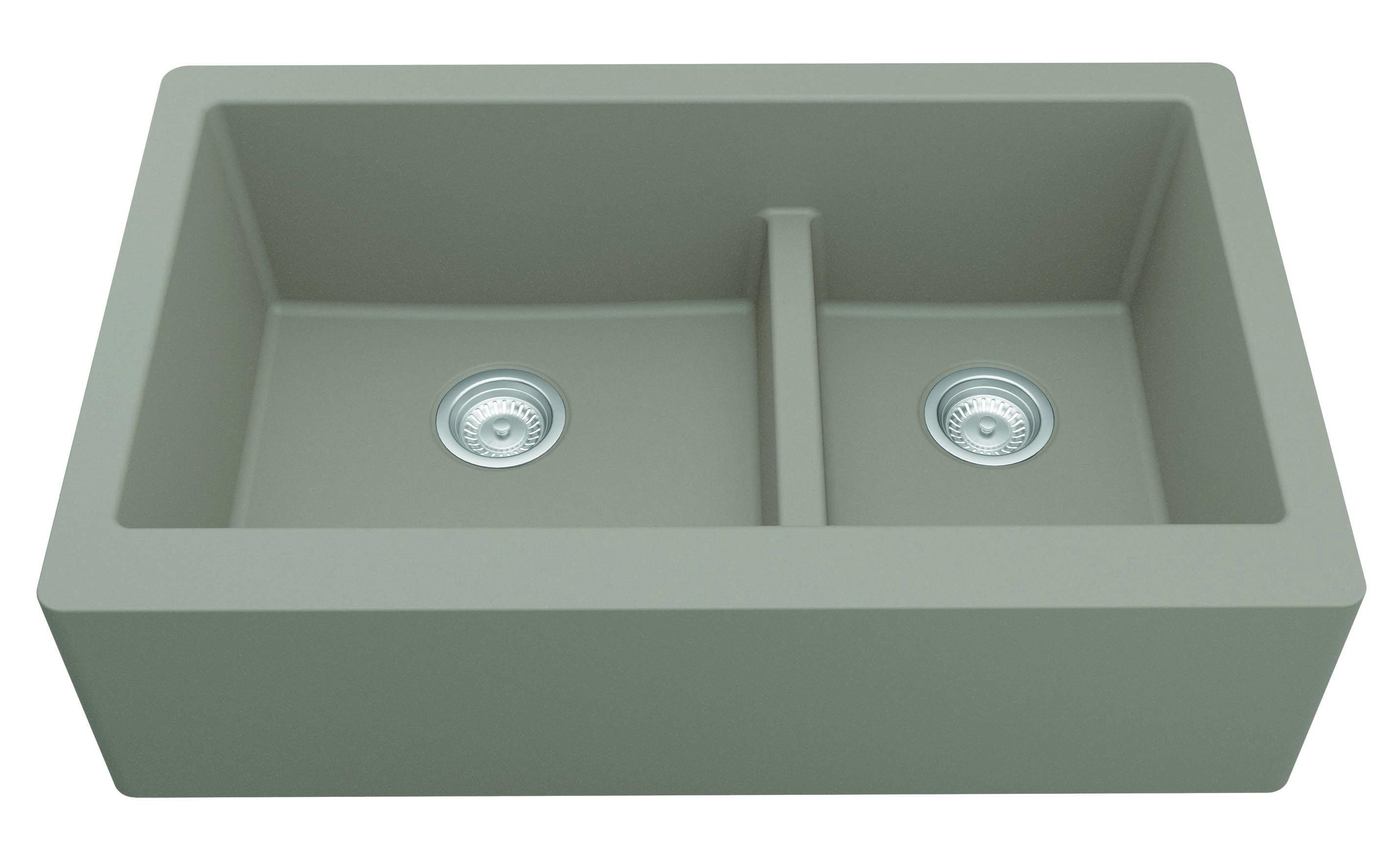 Karran 34" Quartz Composite Farmhouse Sink, 60/40 Double Bowl, Concrete, QA-760-CN