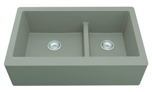 Alternate Image for Karran 34" Quartz Composite Farmhouse Sink, 60/40 Double Bowl, Concrete, QA-760-CN