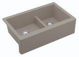 Karran 34" Quartz Composite Farmhouse Sink, 60/40 Double Bowl, Concrete, QA-760-CN-PK1