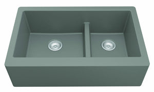 Alternate Image for Karran 34" Quartz Composite Farmhouse Sink, 60/40 Double Bowl, Grey, QA-760-GR