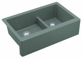 Karran 34" Quartz Composite Farmhouse Sink, 60/40 Double Bowl, Grey, QA-760-GR
