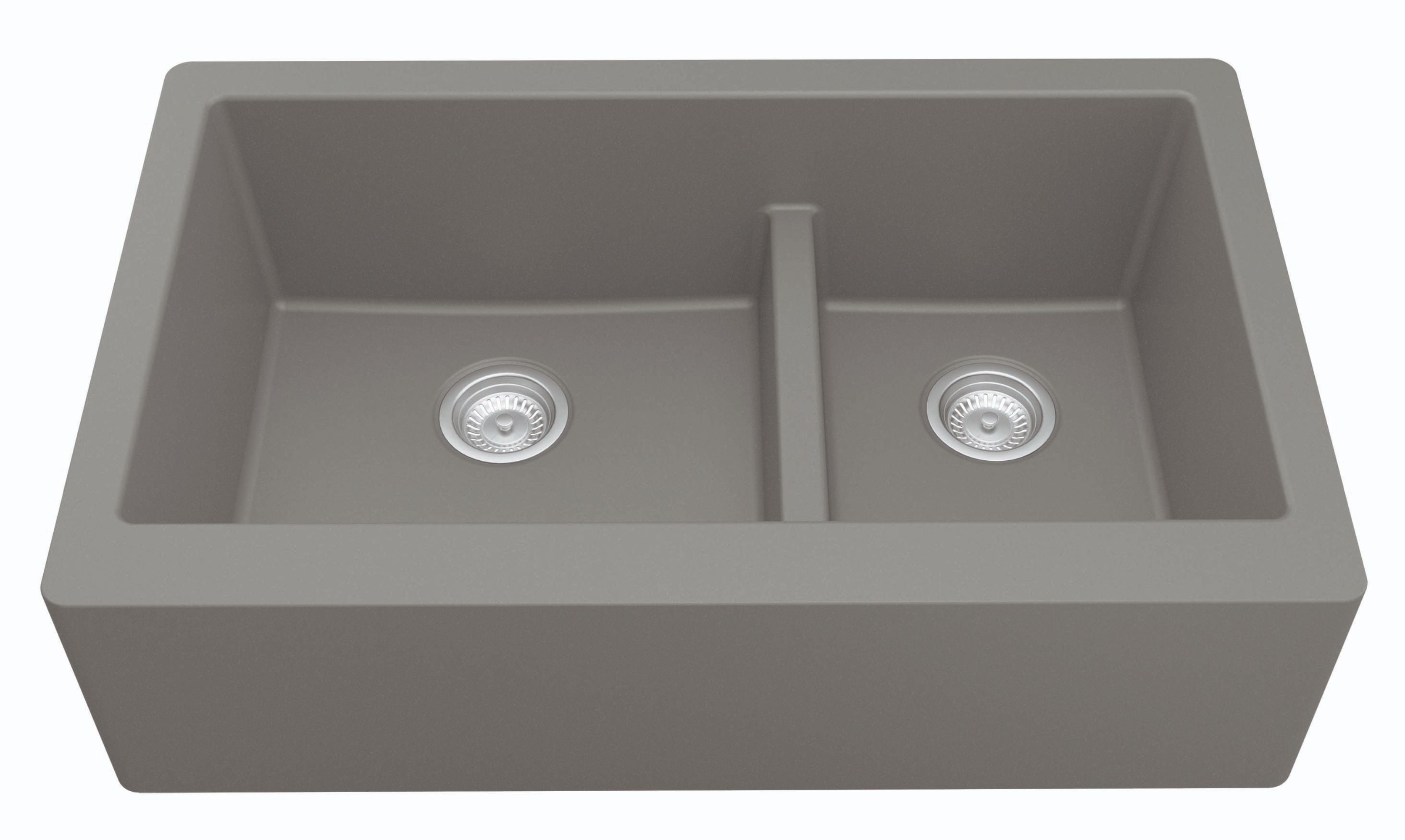 Karran 34" Quartz Composite Farmhouse Sink, 60/40 Double Bowl, Grey, QA-760-GR-PK1