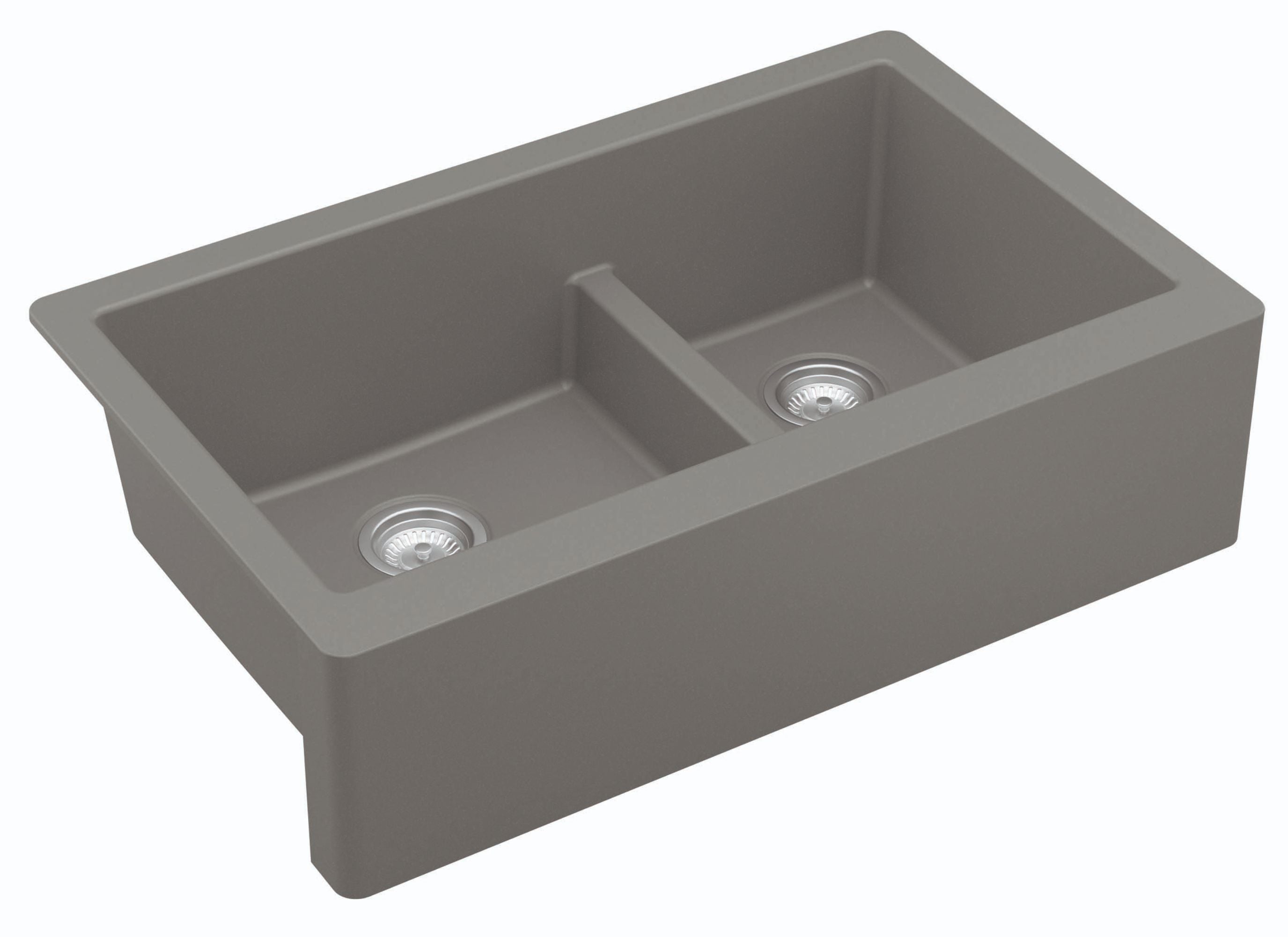 Karran 34" Quartz Composite Farmhouse Sink, 60/40 Double Bowl, Grey, QA-760-GR-PK1