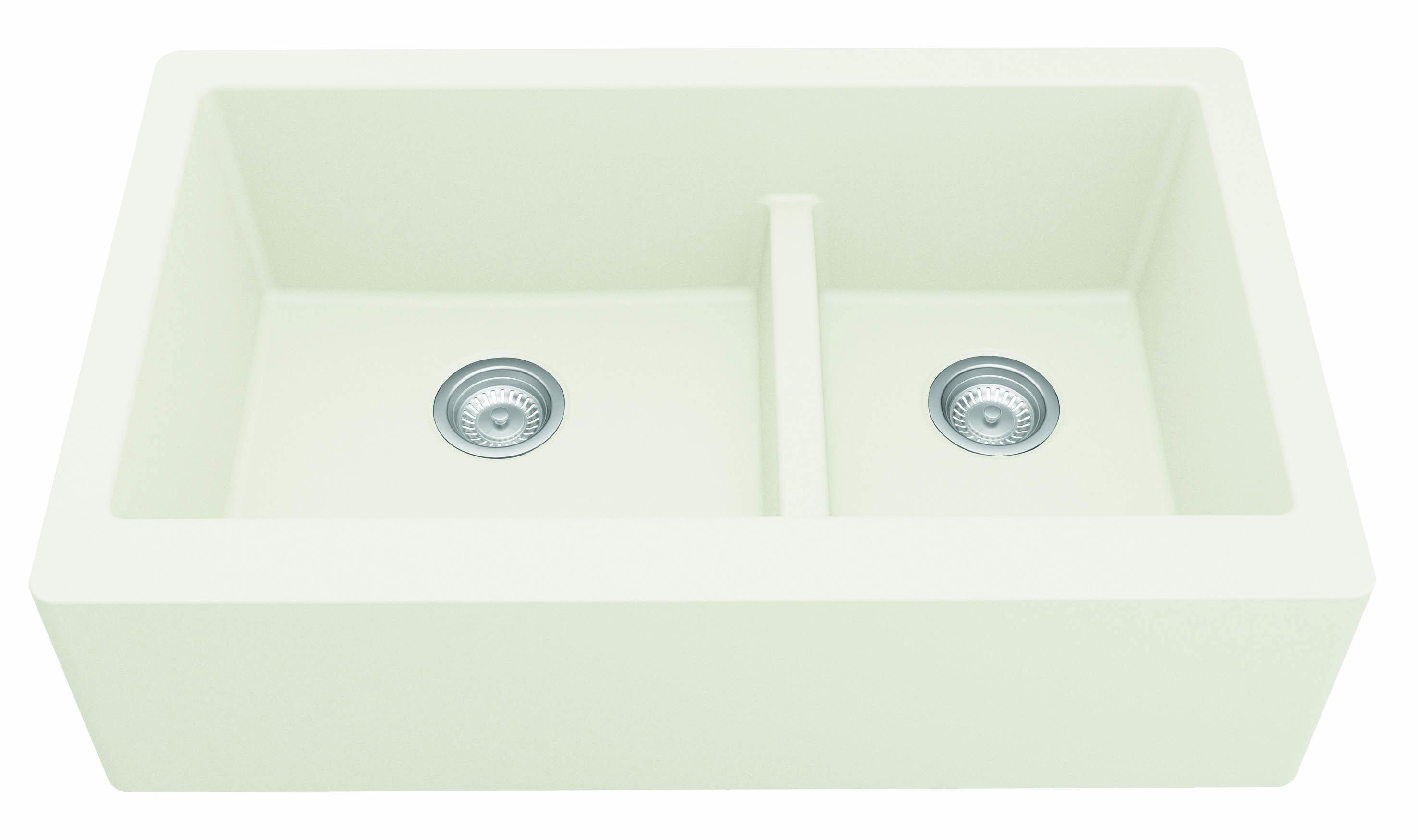 Karran 34" Quartz Composite Farmhouse Sink, 60/40 Double Bowl, White, QA-760-WH