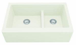 Alternate Image for Karran 34" Quartz Composite Farmhouse Sink, 60/40 Double Bowl, White, QA-760-WH