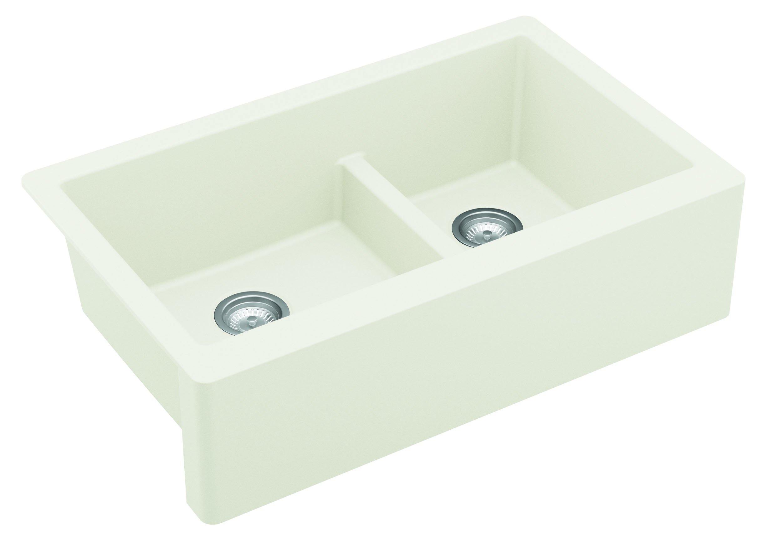 Karran 34" Quartz Composite Farmhouse Sink, 60/40 Double Bowl, White, QA-760-WH