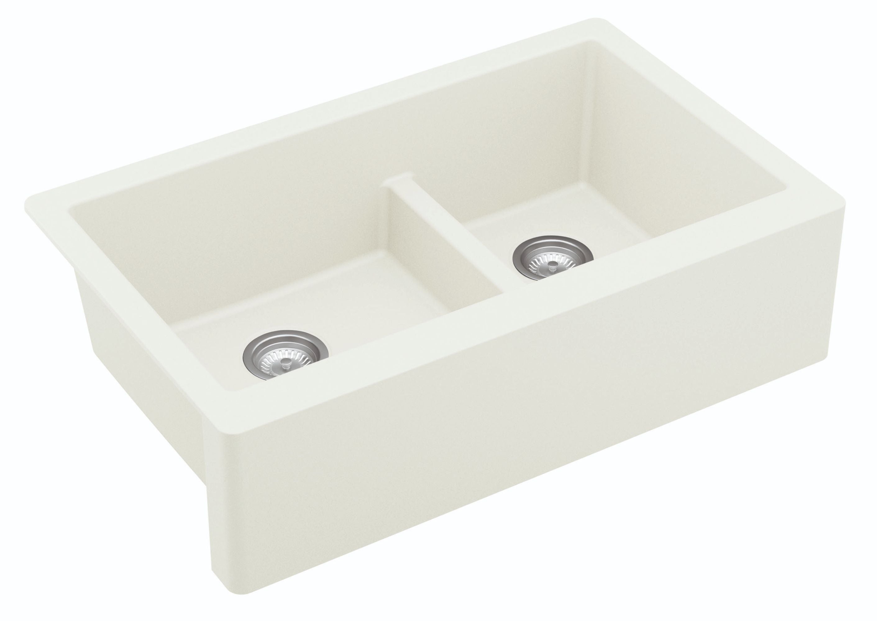Karran 34" Quartz Composite Farmhouse Sink, 60/40 Double Bowl, White, QA-760-WH-PK1