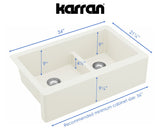 Karran 34" Quartz Composite Farmhouse Sink, 60/40 Double Bowl, White, QA-760-WH-PK1