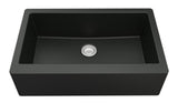 Karran 34" Quartz Composite Farmhouse Sink with Stainless Steel Faucet and Accessories, Black, QA740BL210SS
