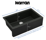 Karran 34" Quartz Composite Farmhouse Sink with Stainless Steel Faucet and Accessories, Black, QA740BL220SS