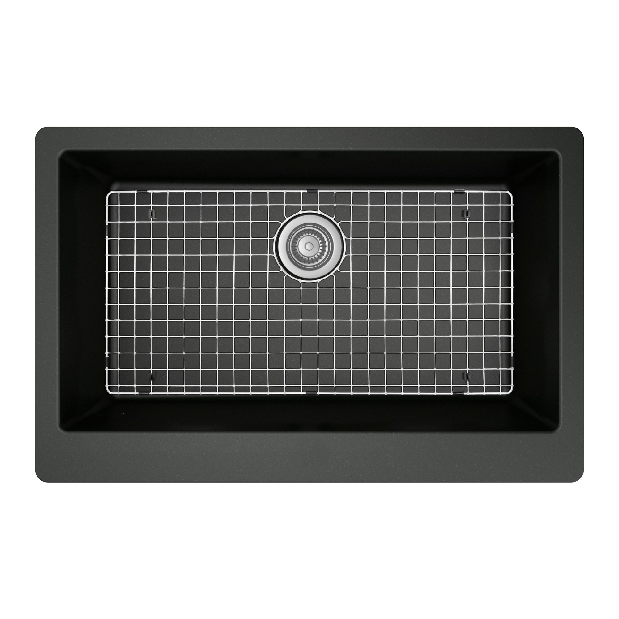 Karran 34" Quartz Composite Farmhouse Sink with Stainless Steel Faucet and Accessories, Black, QA740BL220SS