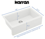 Karran 34" Quartz Composite Farmhouse Sink with Matte Black Faucet and Accessories, White, QA740WH220MB