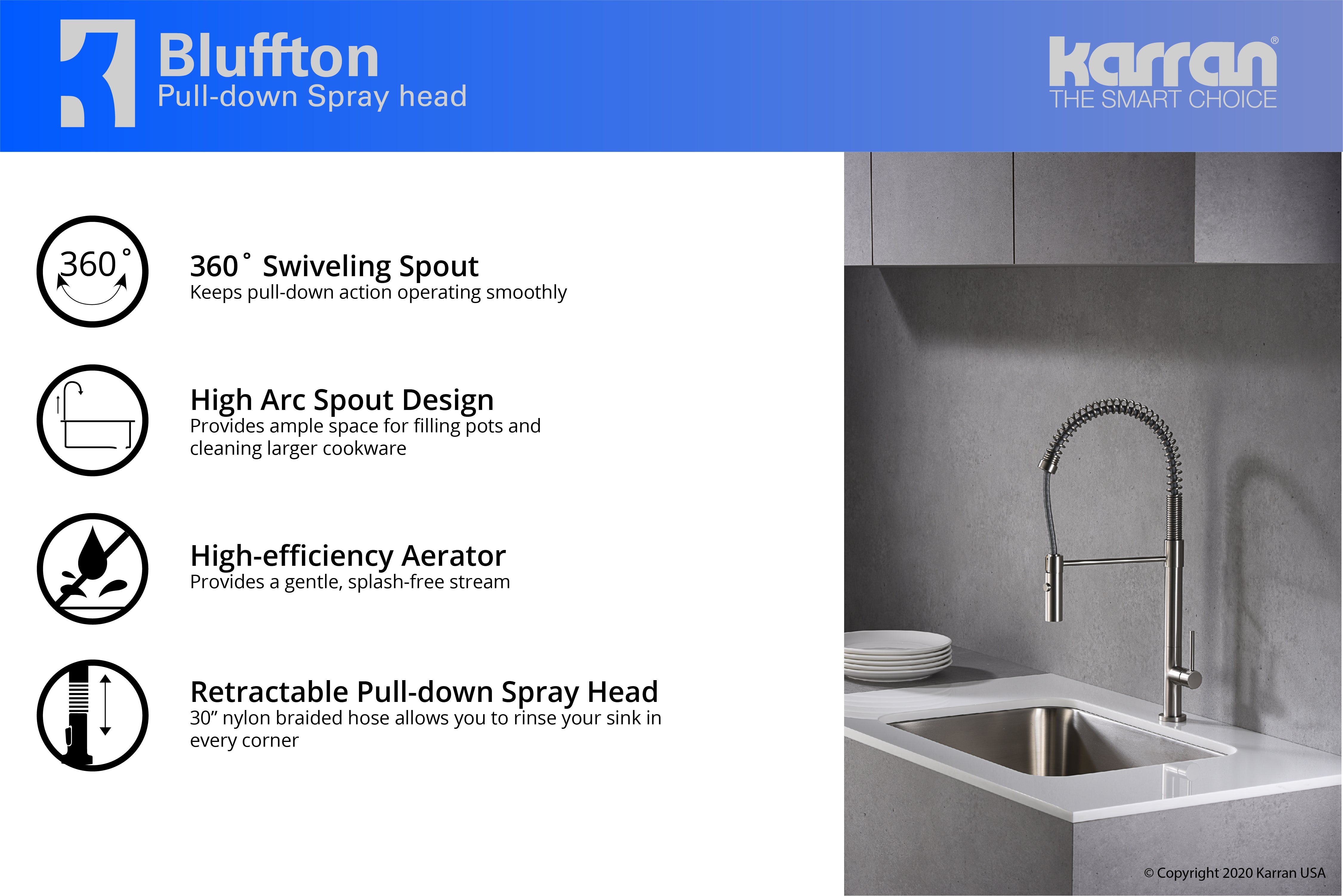 Karran 34" Quartz Composite Farmhouse Sink with Stainless Steel Faucet and Accessories, White, QA740WH220SS