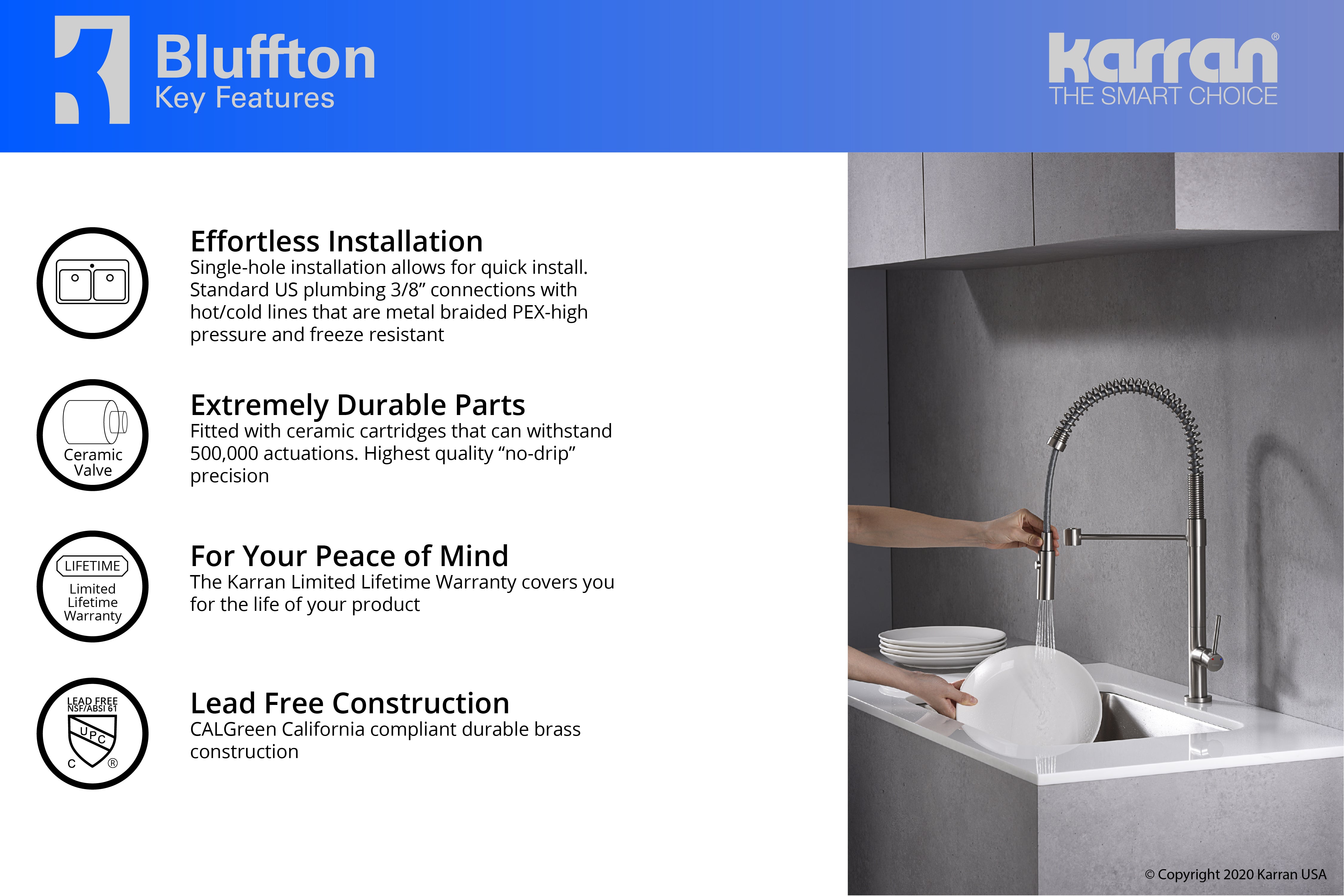 Karran 34" Quartz Composite Farmhouse Sink with Stainless Steel Faucet and Accessories, White, QA740WH220SS