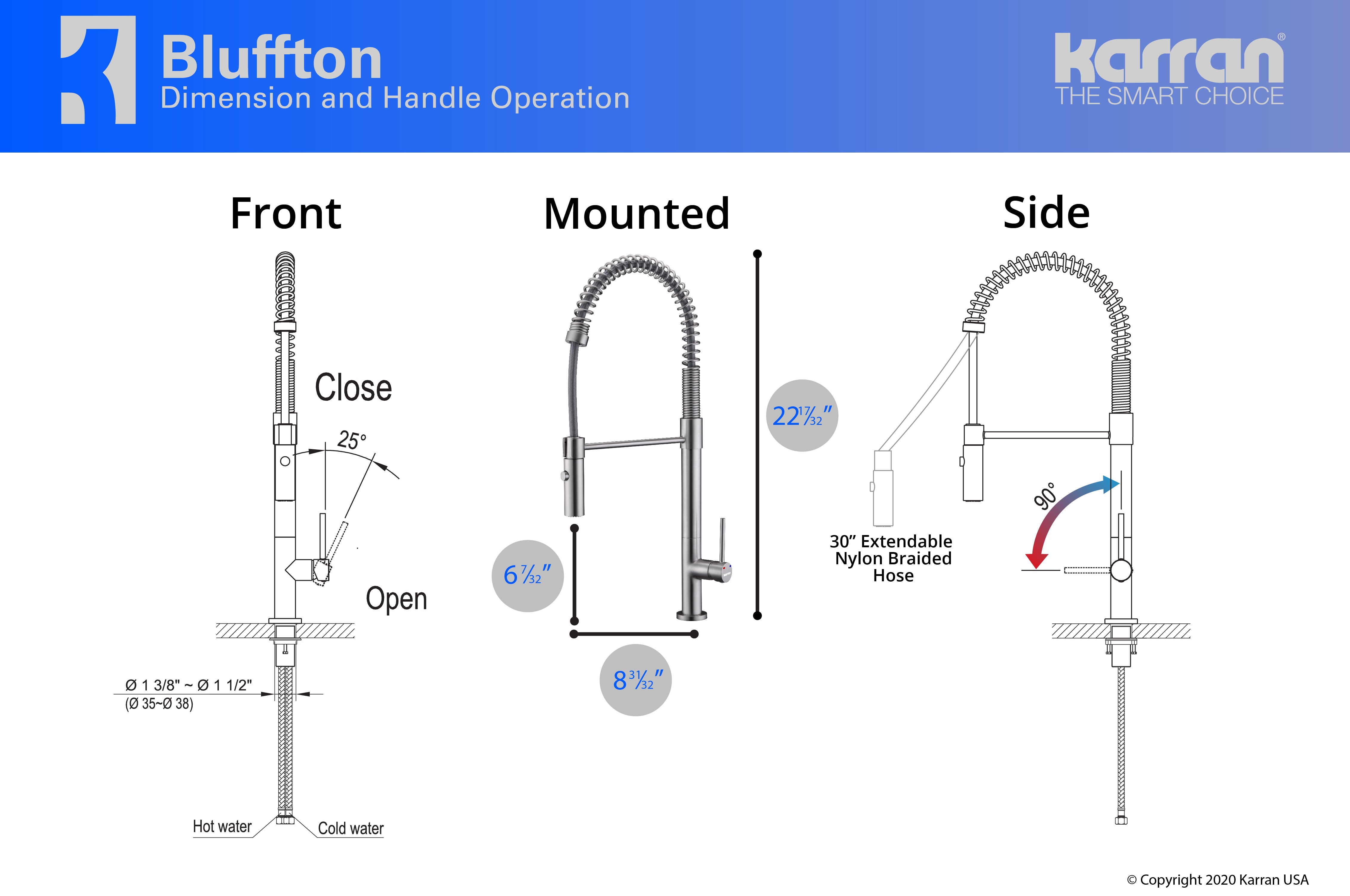 Karran 34" Quartz Composite Farmhouse Sink with Stainless Steel Faucet and Accessories, White, QA740WH220SS