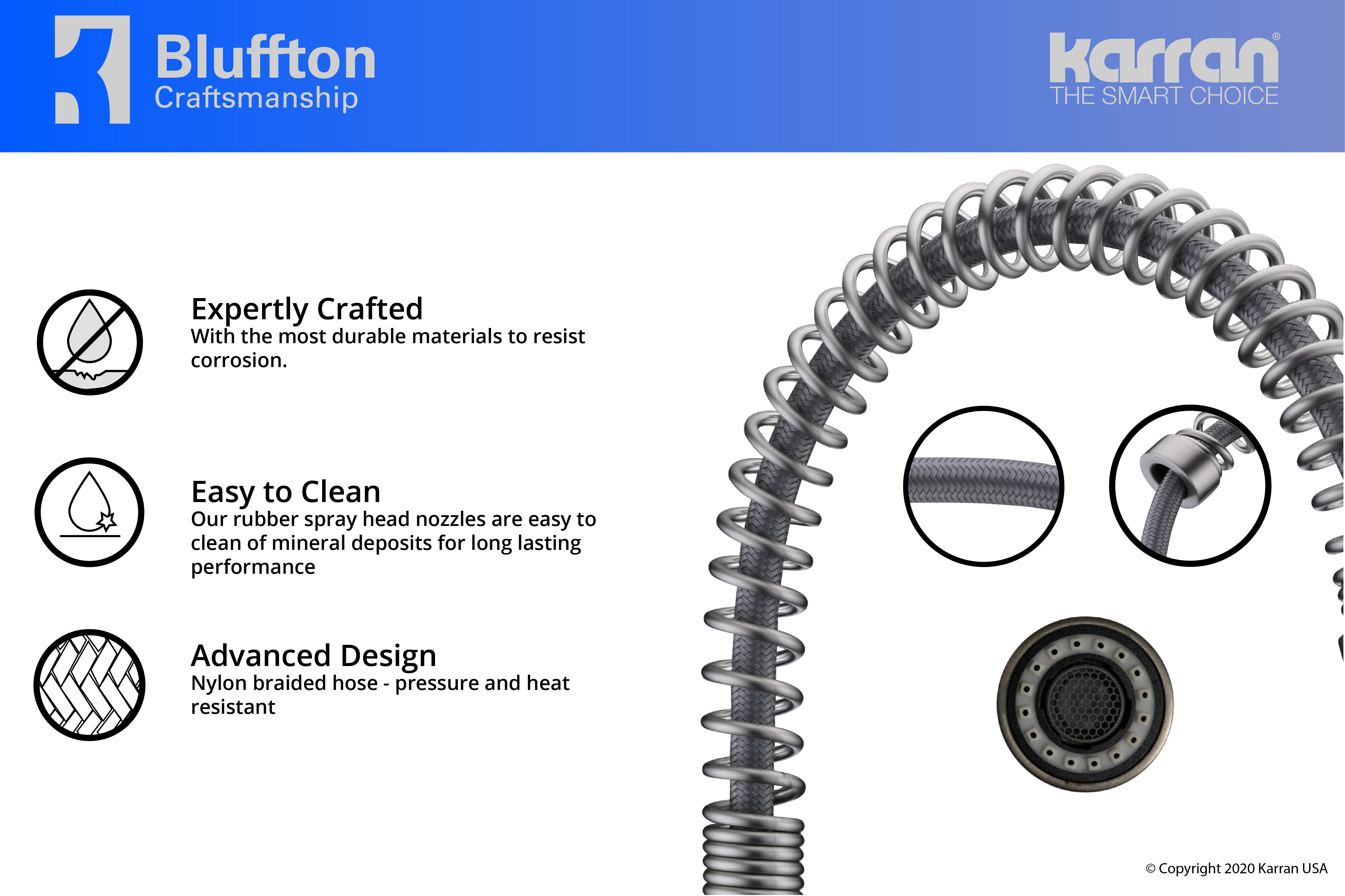 Karran 34" Quartz Composite Farmhouse Sink with Stainless Steel Faucet and Accessories, White, QA740WH220SS