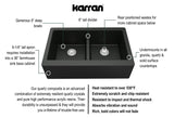Karran 34" Quartz Composite Farmhouse Sink with Stainless Steel Faucet and Accessories, 50/50 Double Bowl, Black, QA750BL220SS