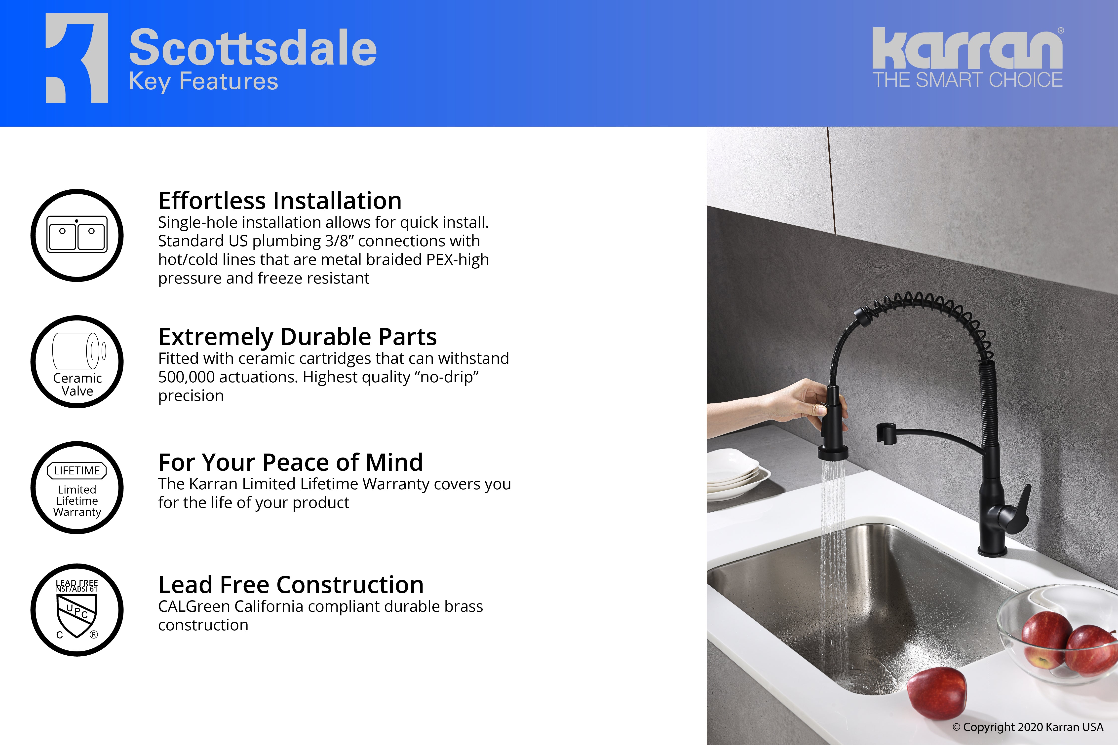 Karran 34" Quartz Composite Farmhouse Sink with Matte Black Faucet and Accessories, 50/50 Double Bowl, White, QA750WH210MB