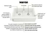 Karran 34" Quartz Composite Farmhouse Sink with Stainless Steel Faucet and Accessories, 50/50 Double Bowl, White, QA750WH210SS