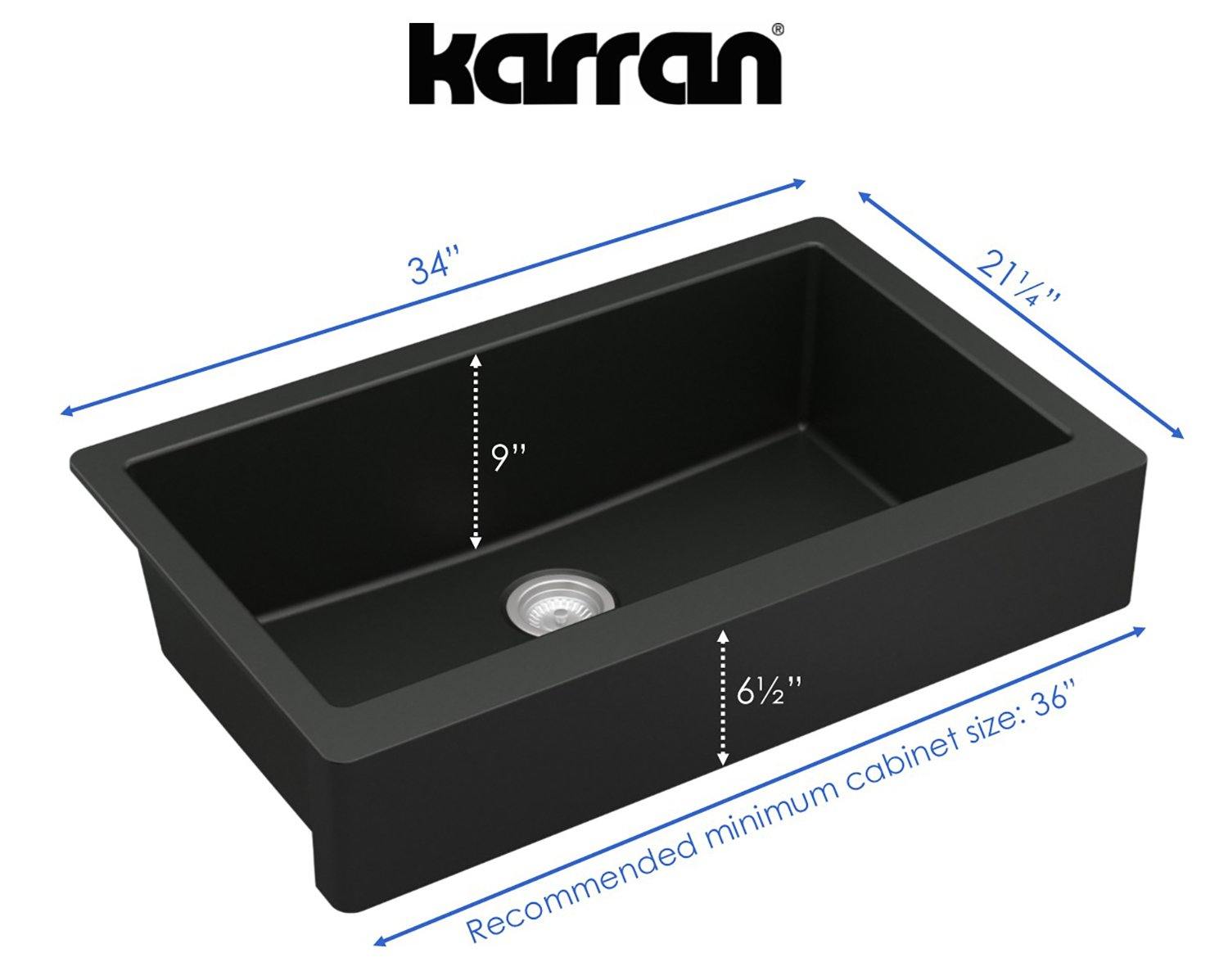Karran 34" Quartz Composite Retrofit Farmhouse Sink, Black, QAR-740-BL