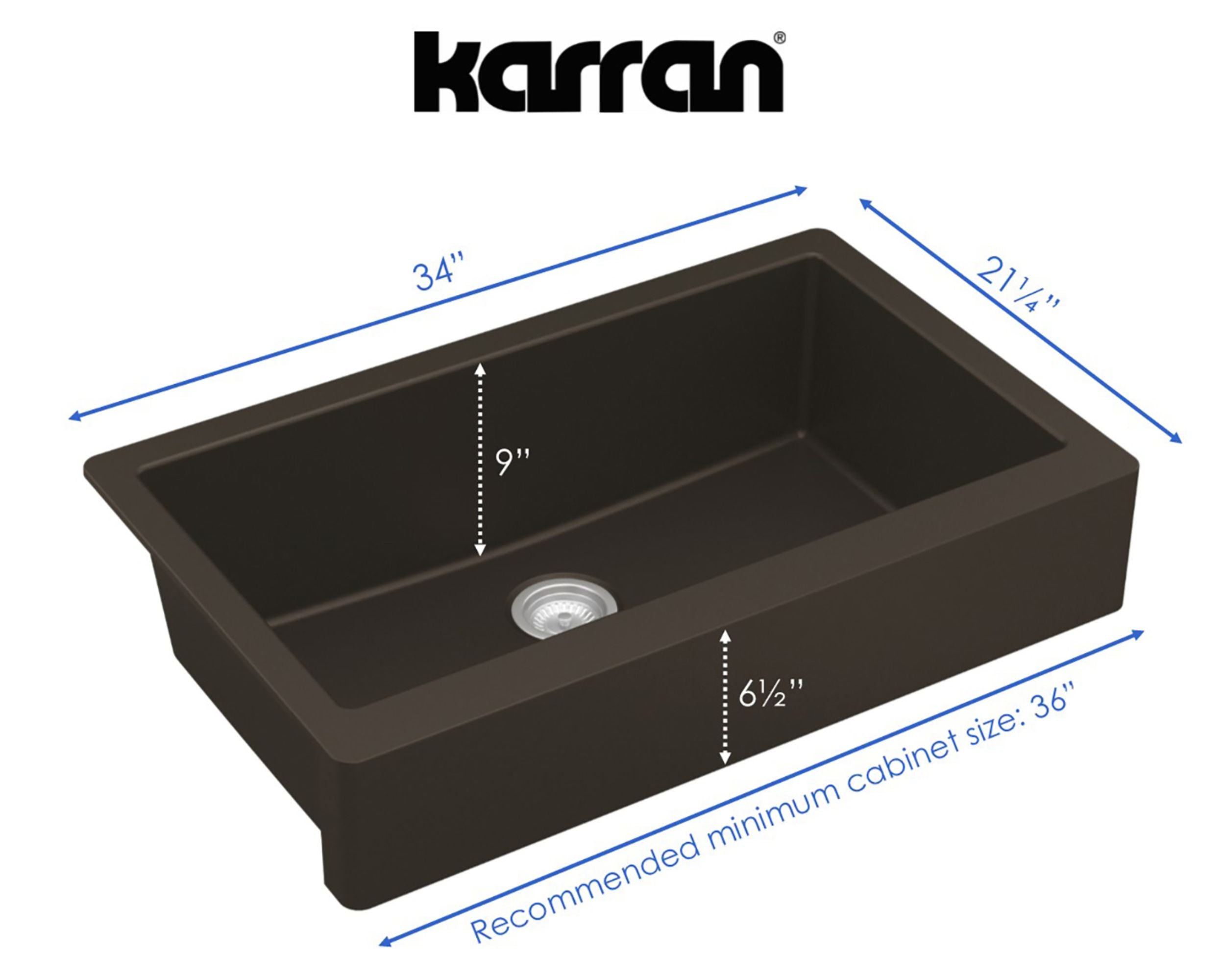 Karran 34" Quartz Composite Retrofit Farmhouse Sink, Brown, QAR-740-BR-PK1