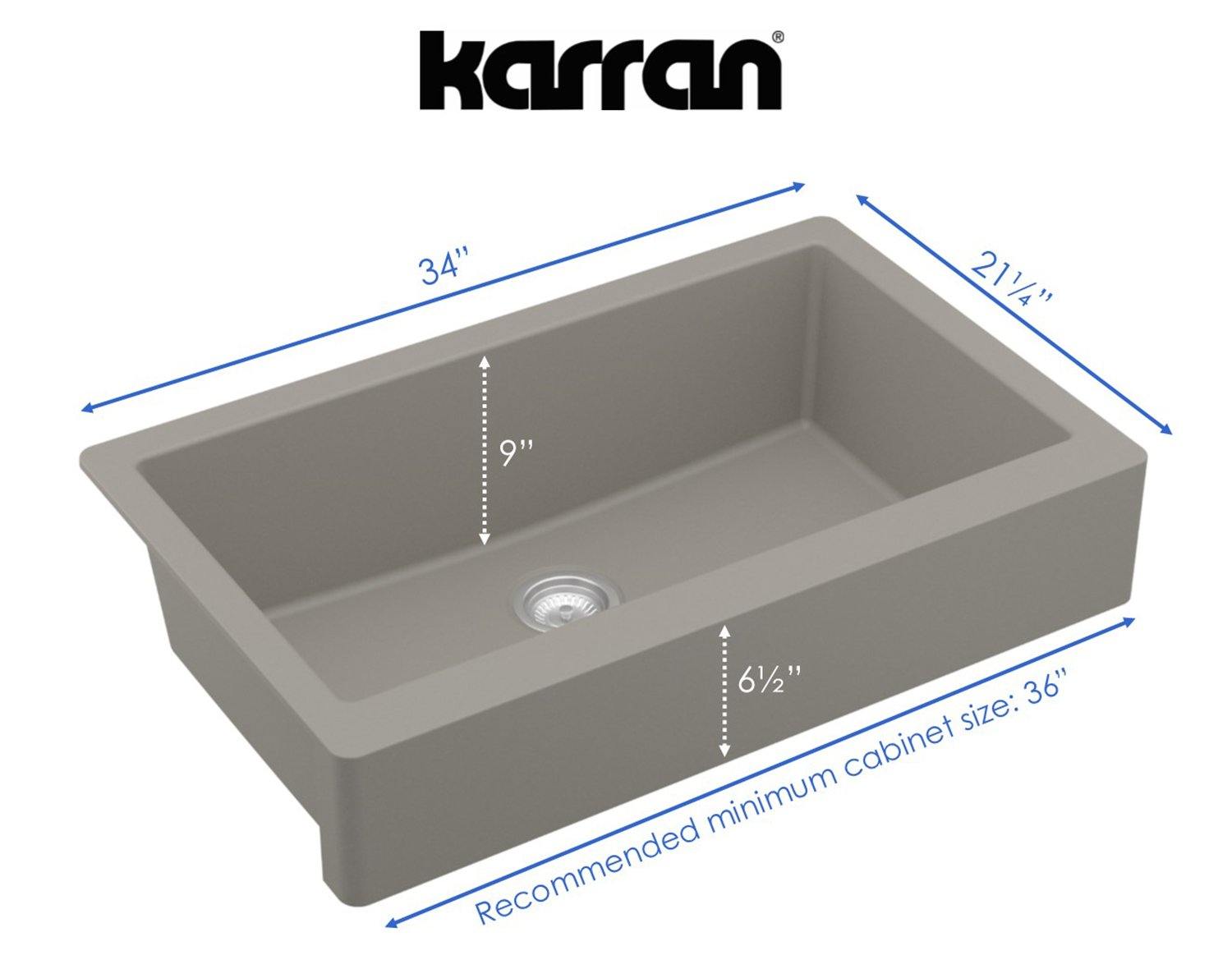Karran 34" Quartz Composite Retrofit Farmhouse Sink, Concrete, QAR-740-CN