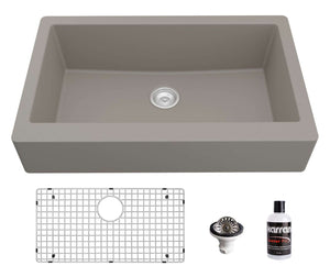 Alternate Image for Karran 34" Quartz Composite Retrofit Farmhouse Sink, Concrete, QAR-740-CN-PK1