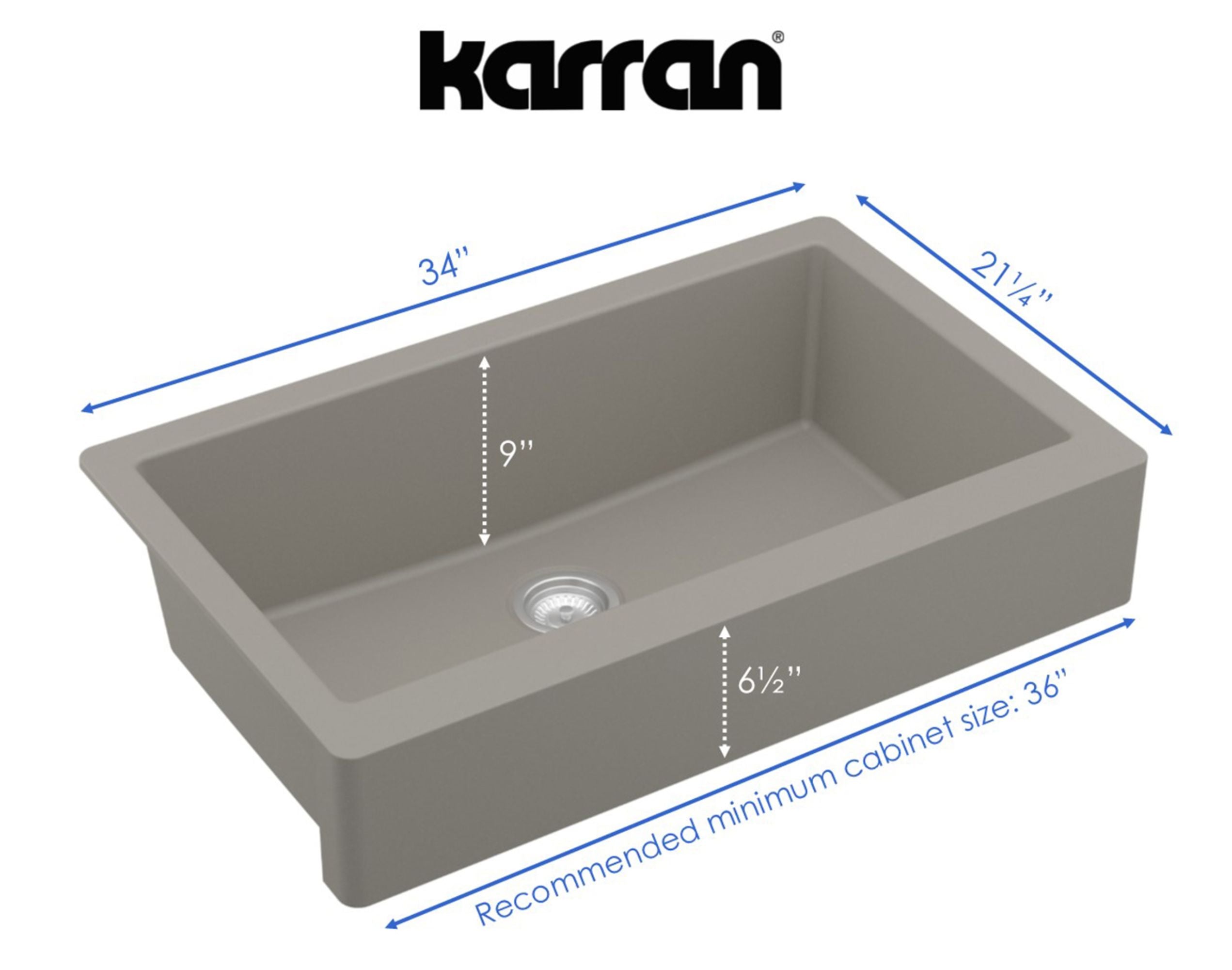 Karran 34" Quartz Composite Retrofit Farmhouse Sink, Concrete, QAR-740-CN-PK1