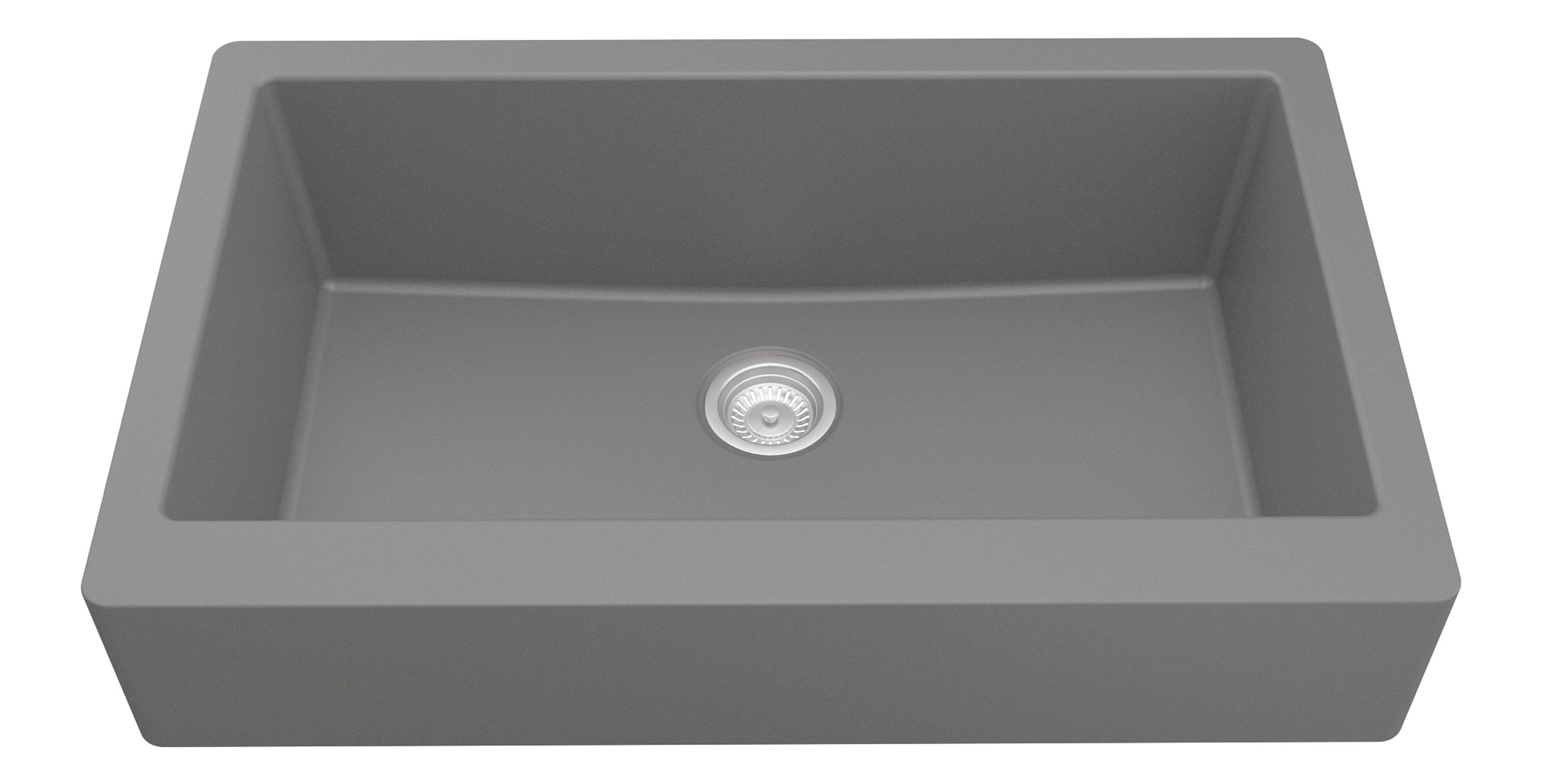 Karran 34" Quartz Composite Retrofit Farmhouse Sink, Grey, QAR-740-GR