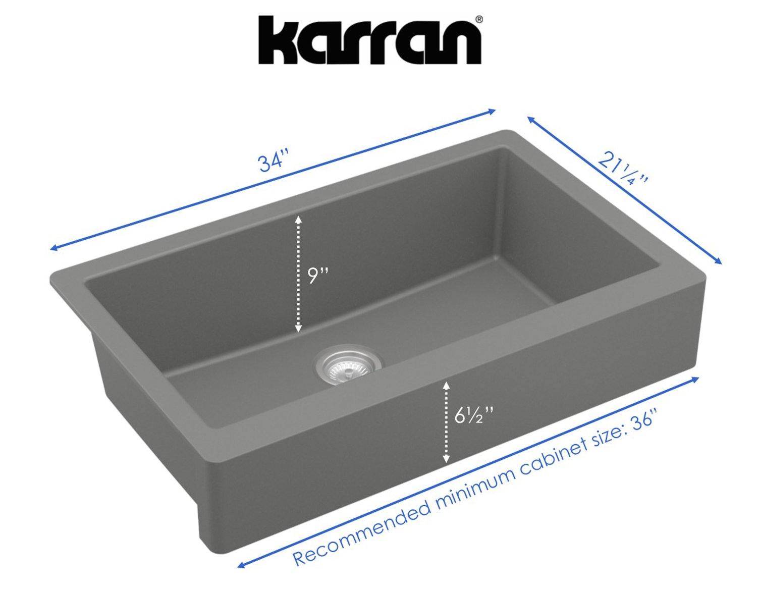 Karran 34" Quartz Composite Retrofit Farmhouse Sink, Grey, QAR-740-GR