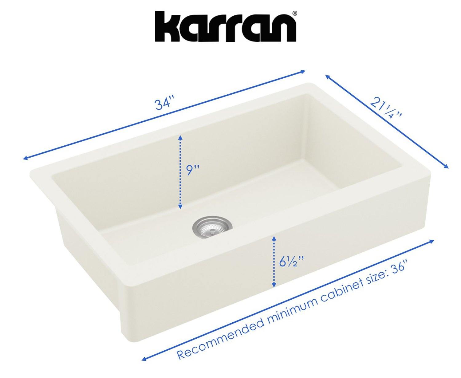 Karran 34" Quartz Composite Farmhouse Sink, 60/40 Double Bowl, White, QA-760-WH