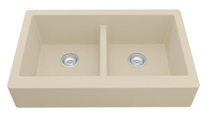 Alternate Image for Karran 34" Quartz Composite Retrofit Farmhouse Sink, 50/50 Double Bowl, Bisque, QAR-750-BI