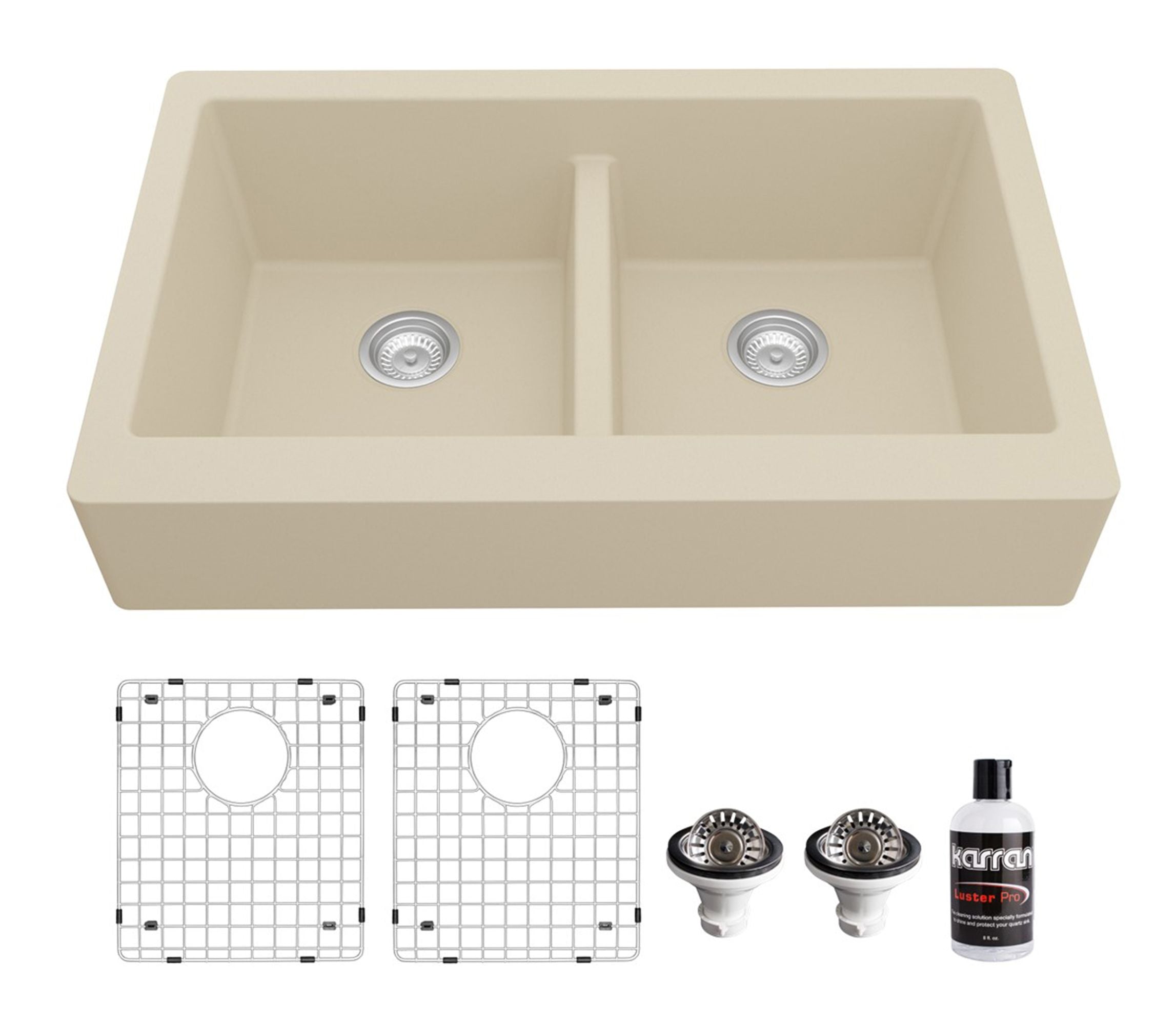 Karran 34" Quartz Composite Retrofit Farmhouse Sink, 50/50 Double Bowl, Bisque, QAR-750-BI-PK1