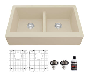 Alternate Image for Karran 34" Quartz Composite Retrofit Farmhouse Sink, 50/50 Double Bowl, Bisque, QAR-750-BI-PK1