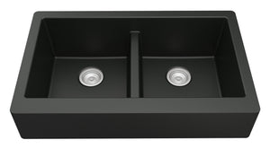 Alternate Image for Karran 34" Quartz Composite Retrofit Farmhouse Sink, 50/50 Double Bowl, Black, QAR-750-BL