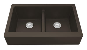 Alternate Image for Karran 34" Quartz Composite Retrofit Farmhouse Sink, 50/50 Double Bowl, Brown, QAR-750-BR