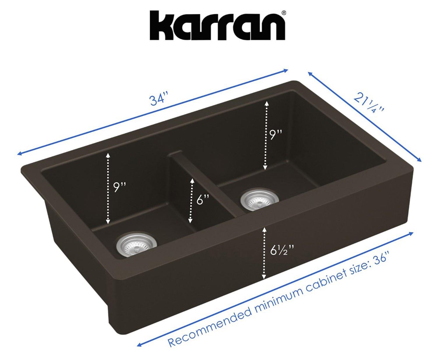 Karran 34" Quartz Composite Retrofit Farmhouse Sink, 50/50 Double Bowl, Brown, QAR-750-BR